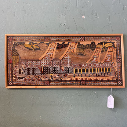 Vintage Hand Carved Indonesian Farm Town Relief Panel