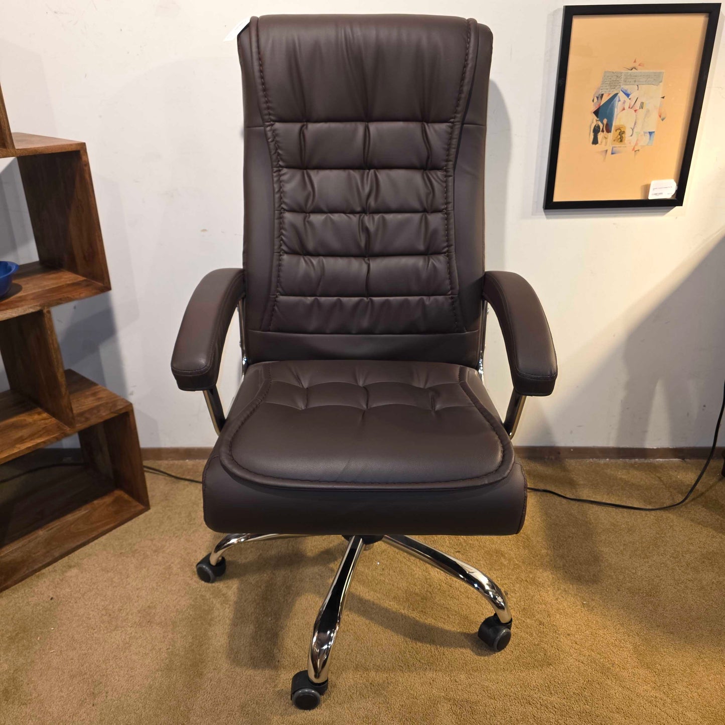 Brown Faux Leather Swivel Office Chair