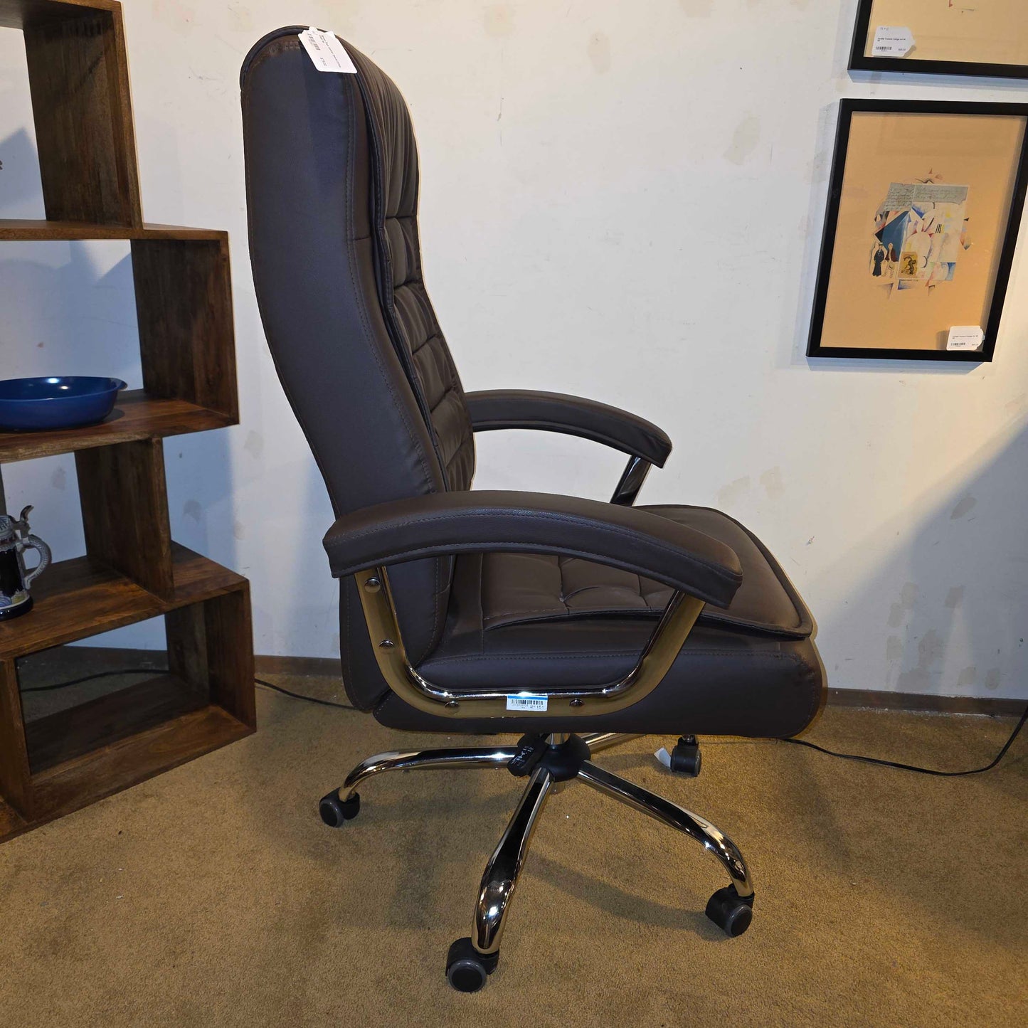 Brown Faux Leather Swivel Office Chair