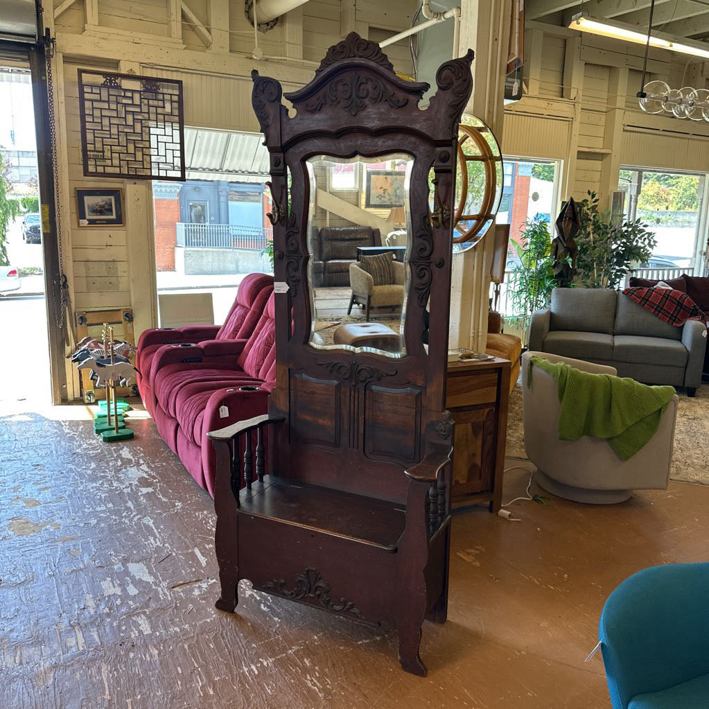 Antique Victorian Style Dark Wood Hall Tree