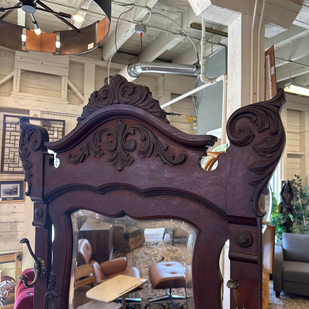 Antique Victorian Style Dark Wood Hall Tree