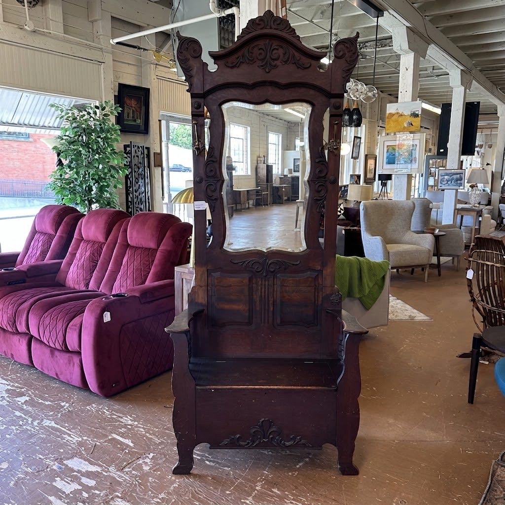 Antique Victorian Style Dark Wood Hall Tree