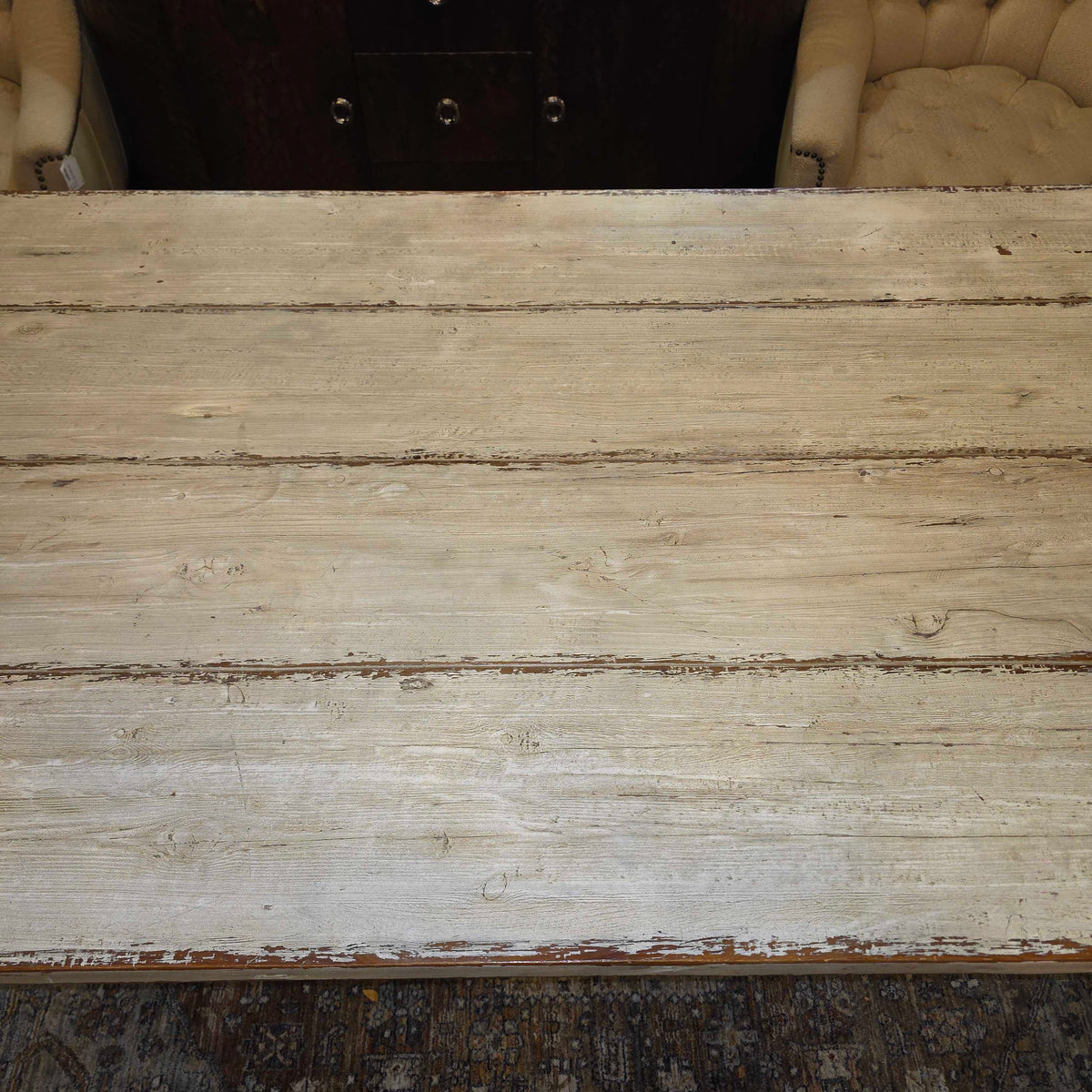 White Wash Rustic Farmhouse Style Trestle Dining Table