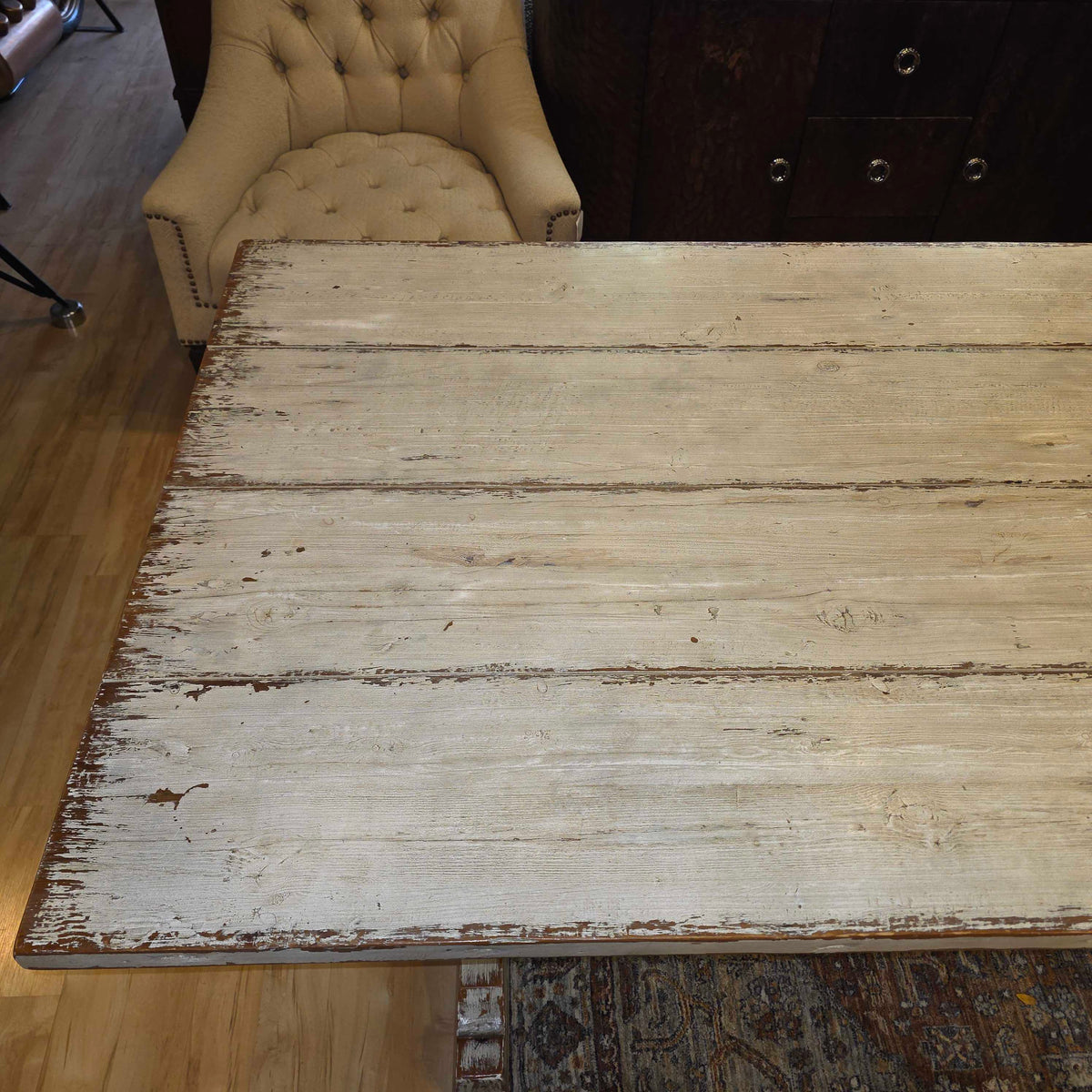 White Wash Rustic Farmhouse Style Trestle Dining Table