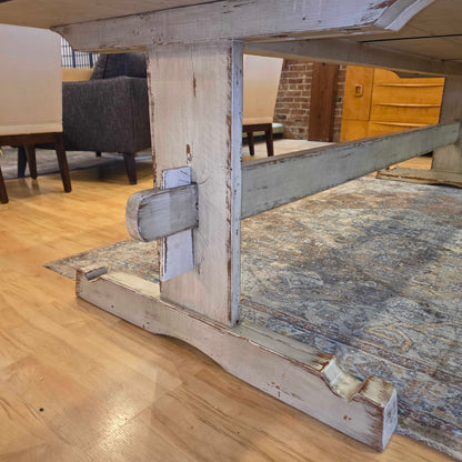 White Wash Rustic Farmhouse Style Trestle Dining Table