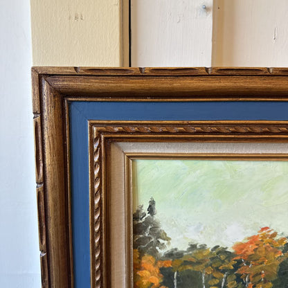 Original Fall Scene Painting Blue and Gold Frame