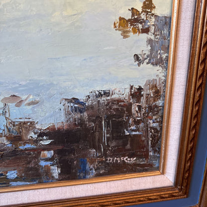 Original Fall Scene Painting Blue and Gold Frame