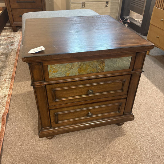 Dark Wood Stone Inlay Nightstand