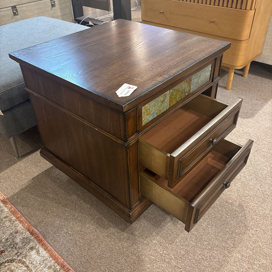 Dark Wood Stone Inlay Nightstand