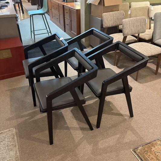 Modern Black Wood & Faux Leather Dining Chair (SET OF 4) C DINING CHAIRS