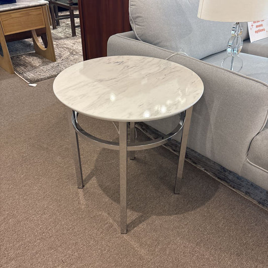 White & Chrome Round End Table C SIDE TABLES