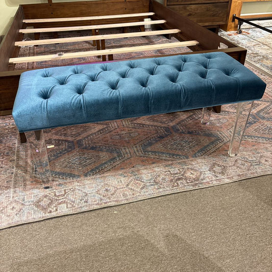 Blue Velvet Tufted Accent Bench