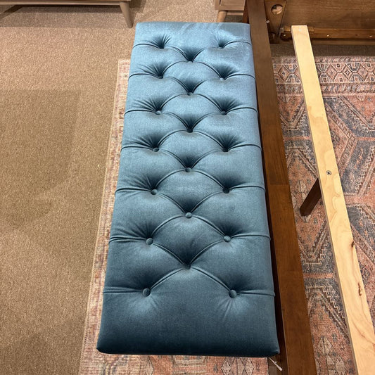 Blue Velvet Tufted Accent Bench