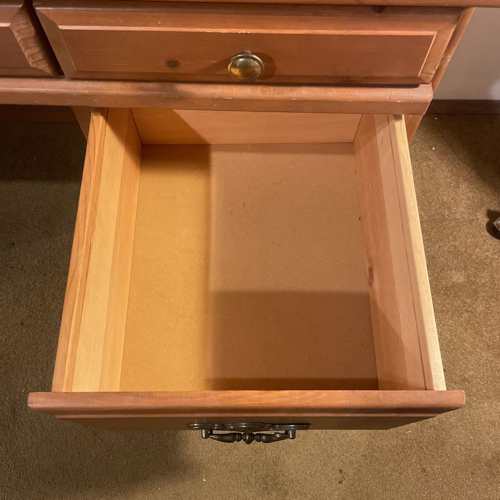 Pine Roll Top 4 Drawer Desk