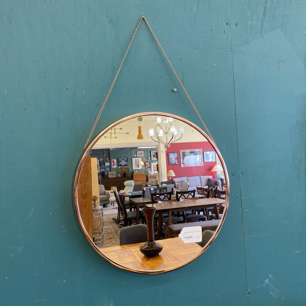 Round Copper Trin & Chain Mirror