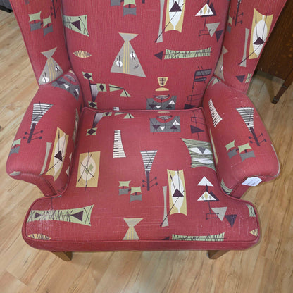 Red Wingback Retro Fabric Arm Chair AS IS
