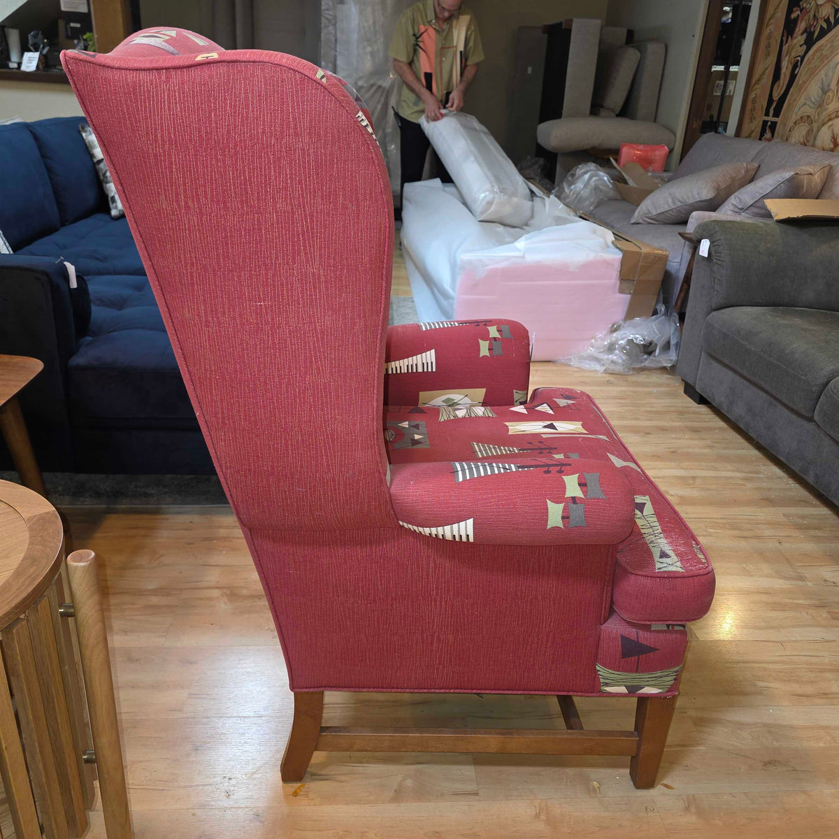 Red Wingback Retro Fabric Arm Chair AS IS