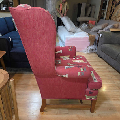 Red Wingback Retro Fabric Arm Chair AS IS