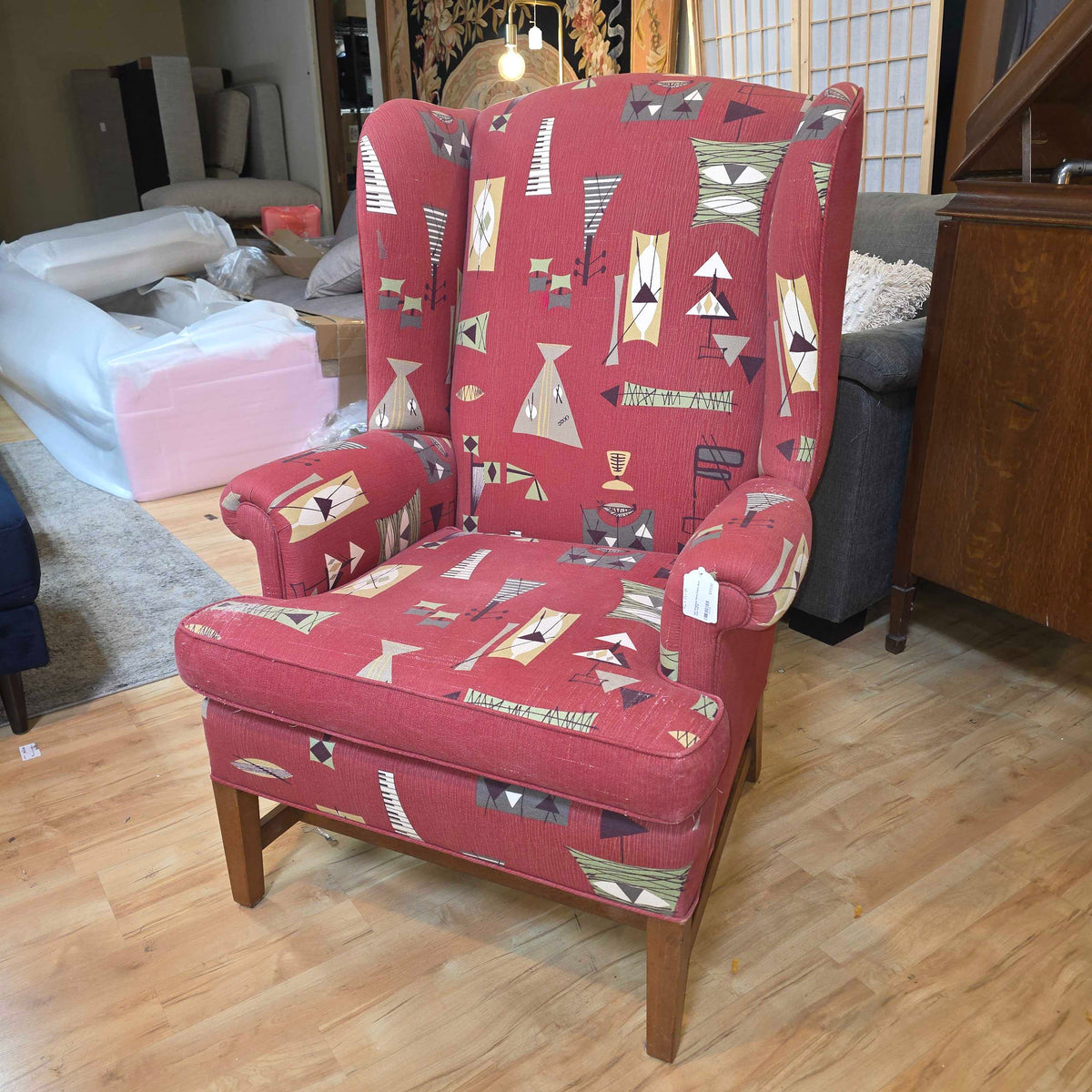 Red Wingback Retro Fabric Arm Chair AS IS