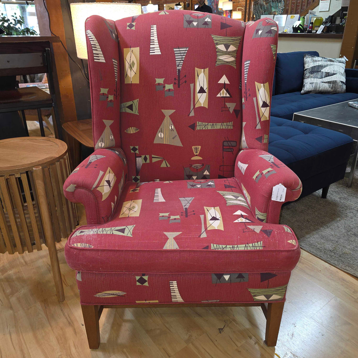 Red Wingback Retro Fabric Arm Chair AS IS