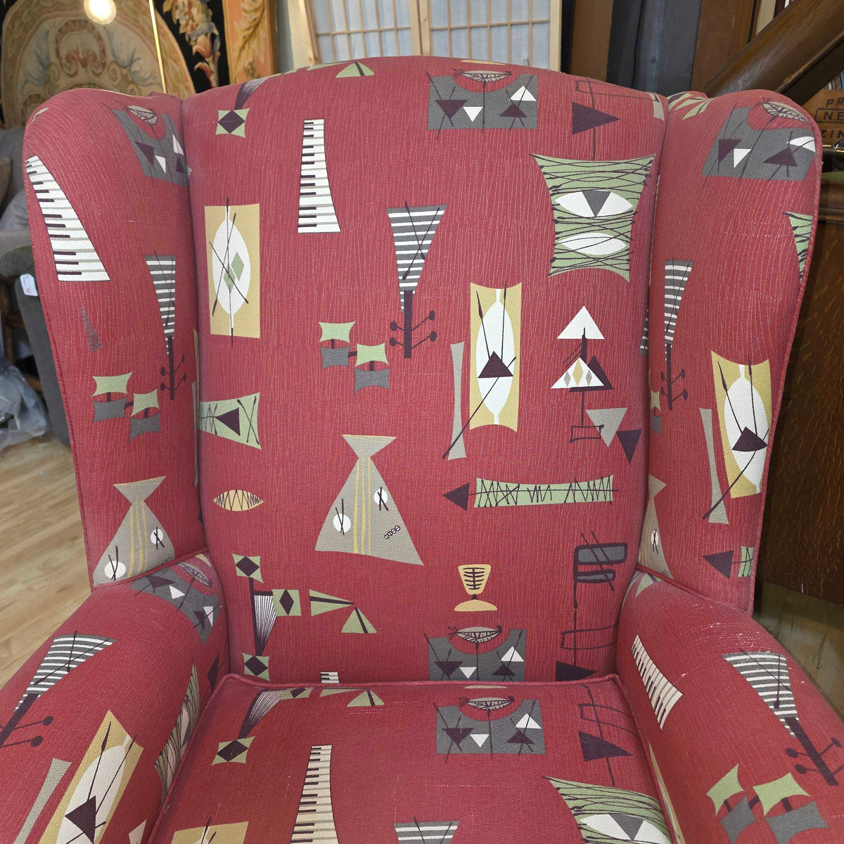 Red Wingback Retro Fabric Arm Chair AS IS