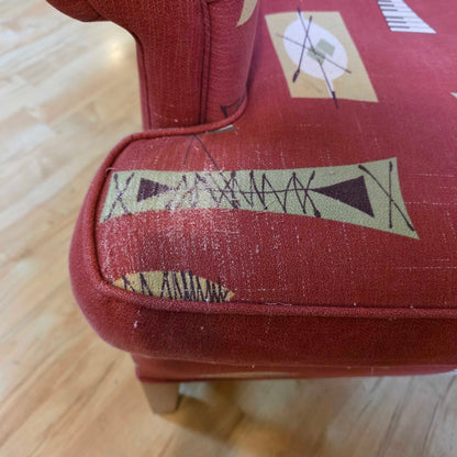 Red Wingback Retro Fabric Arm Chair AS IS