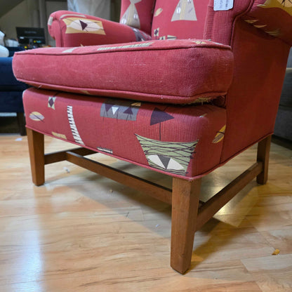 Red Wingback Retro Fabric Arm Chair AS IS