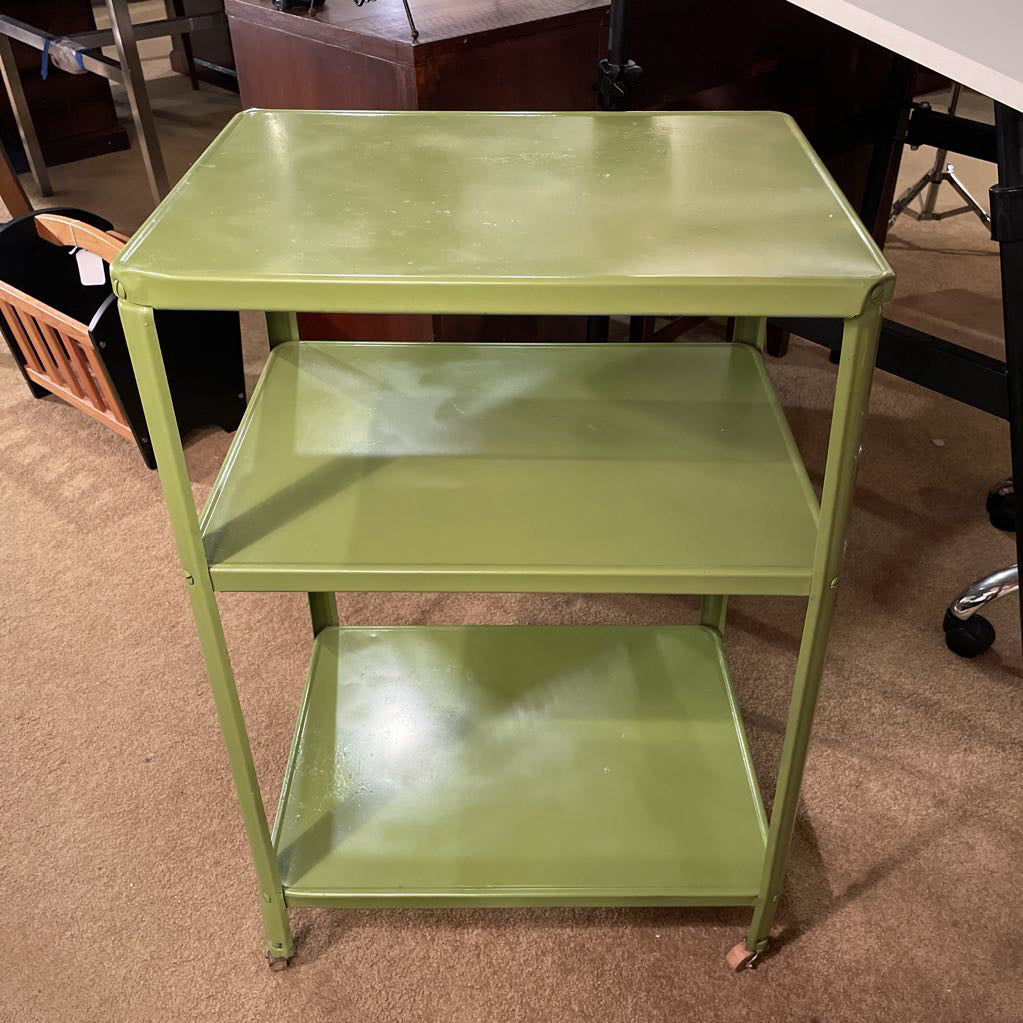 Vintage Green Metal 2 Tier Rolling Cart