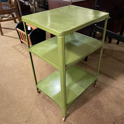 Vintage Green Metal 2 Tier Rolling Cart