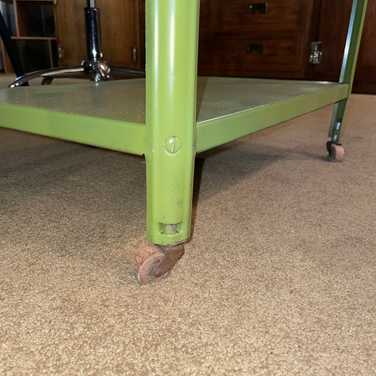 Vintage Green Metal 2 Tier Rolling Cart