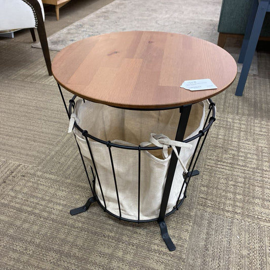 Metal Wood & Fabric Storage Side Table