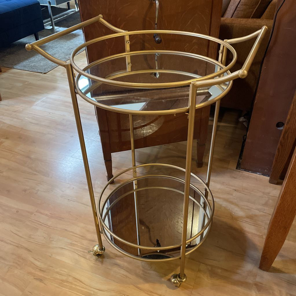 Matte Gold with Mirrored Glass Round Bar Cart C BAR CARTS