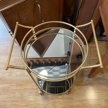 Matte Gold with Mirrored Glass Round Bar Cart C BAR CARTS