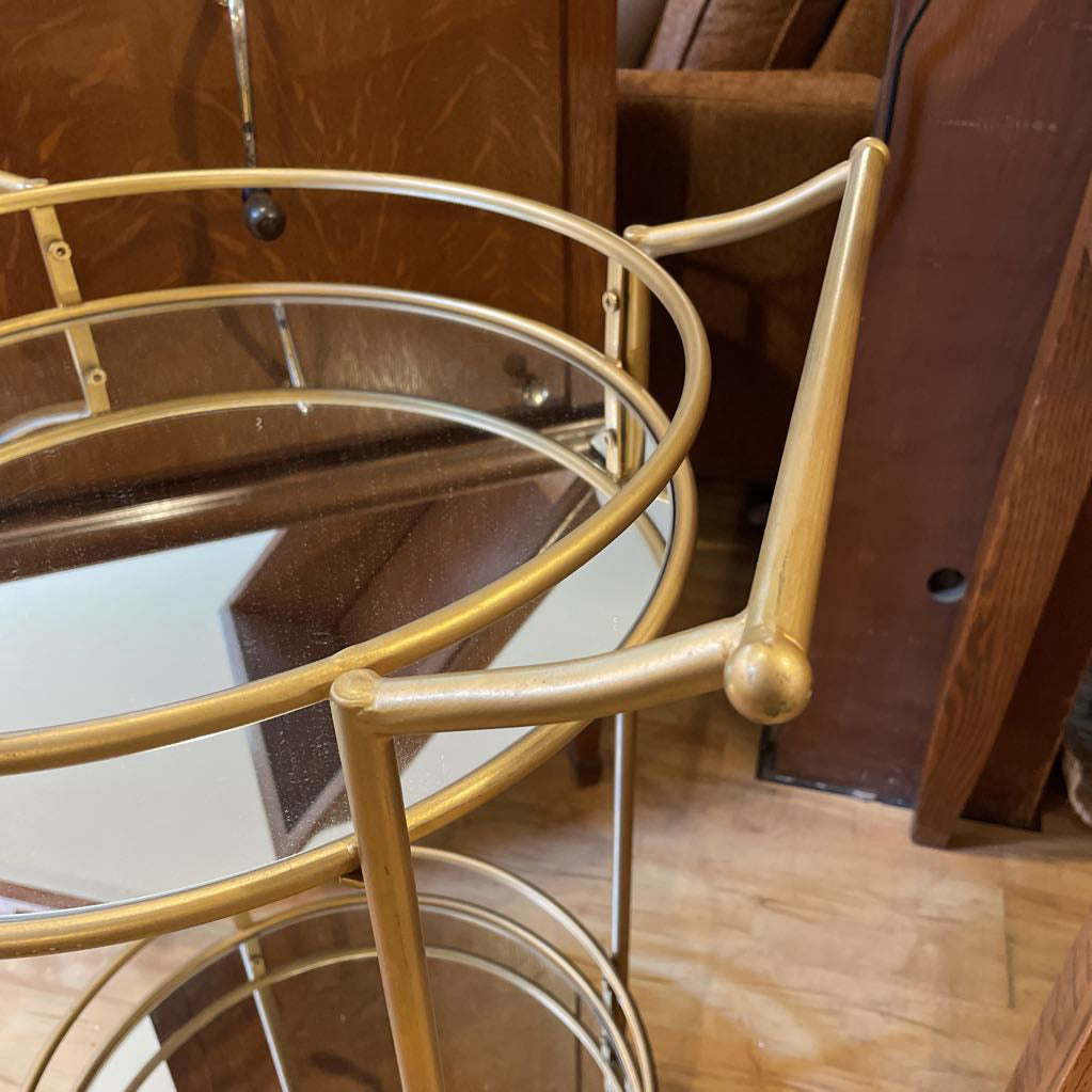 Matte Gold with Mirrored Glass Round Bar Cart C BAR CARTS