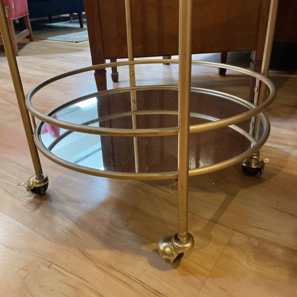 Matte Gold with Mirrored Glass Round Bar Cart C BAR CARTS