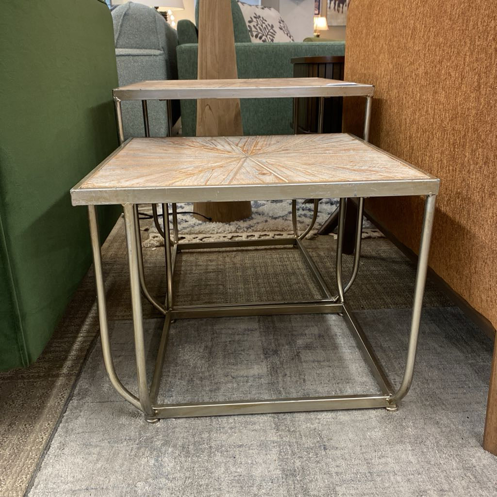 Whitewash Starburst Nesting Tables PAIR C SIDE TABLES