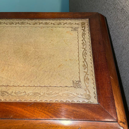 Antique Mahogany Leather Top Step Up Accent Table w Hidden Drawer