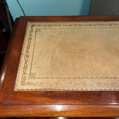 Antique Mahogany Leather Top Step Up Accent Table w Hidden Drawer