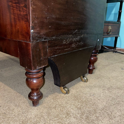 Antique Mahogany Leather Top Step Up Accent Table w Hidden Drawer