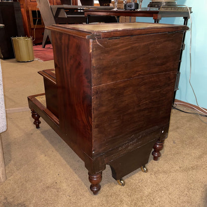 Antique Mahogany Leather Top Step Up Accent Table w Hidden Drawer