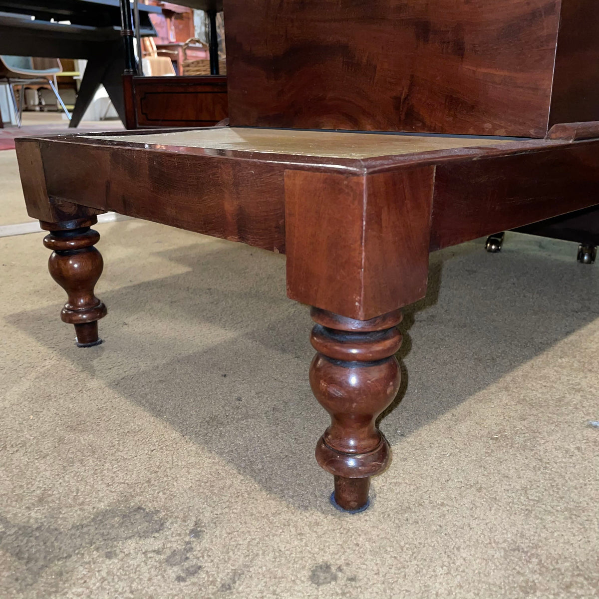 Antique Mahogany Leather Top Step Up Accent Table w Hidden Drawer