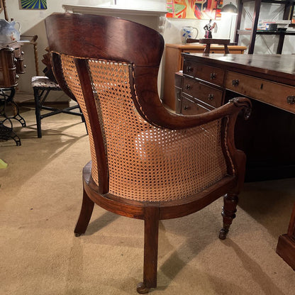 Antique Leather Top English Partners Desk w Cane Back Office Chair Set