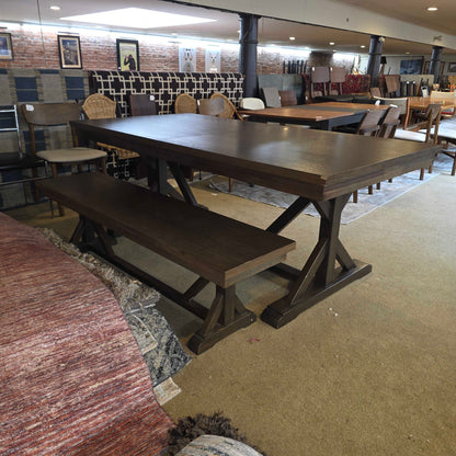 Dark Wood Trestle Expanding Dining Table w/ Bench C DINING TABLES