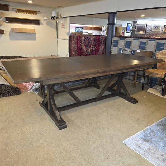 Dark Wood Trestle Expanding Dining Table w/ Bench
