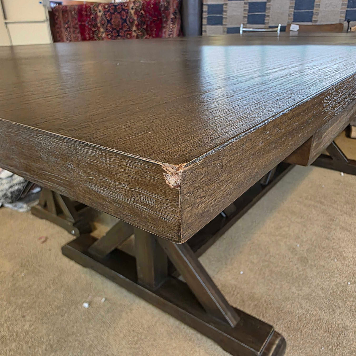 Dark Wood Trestle Expanding Dining Table w/ Bench C DINING TABLES