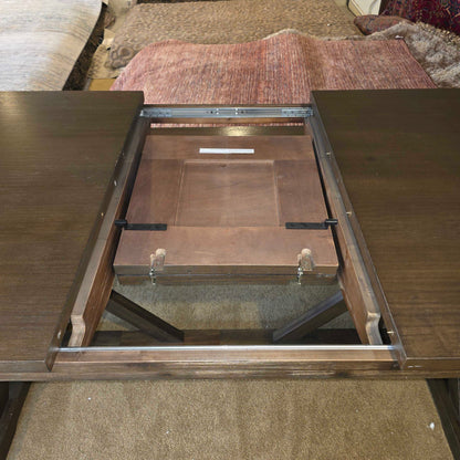 Dark Wood Trestle Expanding Dining Table w/ Bench C DINING TABLES
