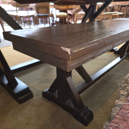 Dark Wood Trestle Expanding Dining Table w/ Bench C DINING TABLES