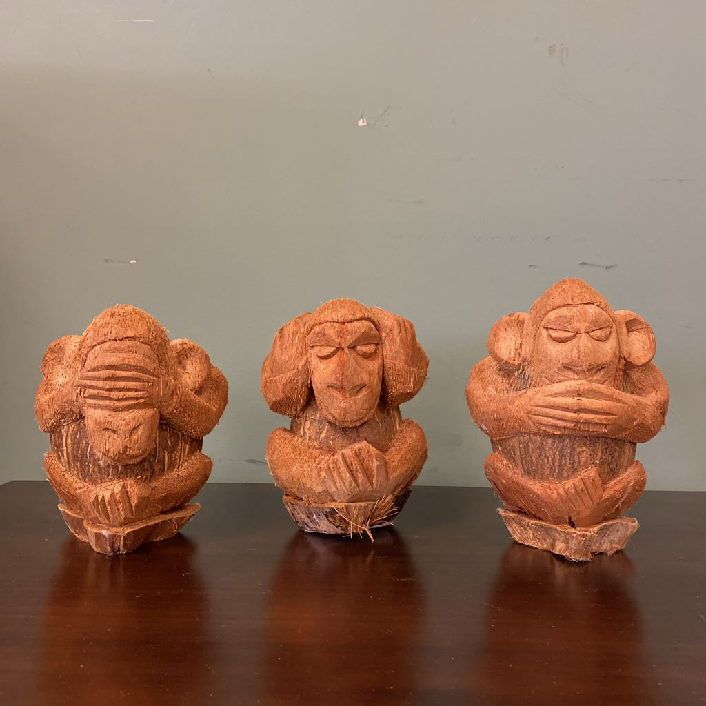 See Hear Speak No Evil Coconut Monkeys SET
