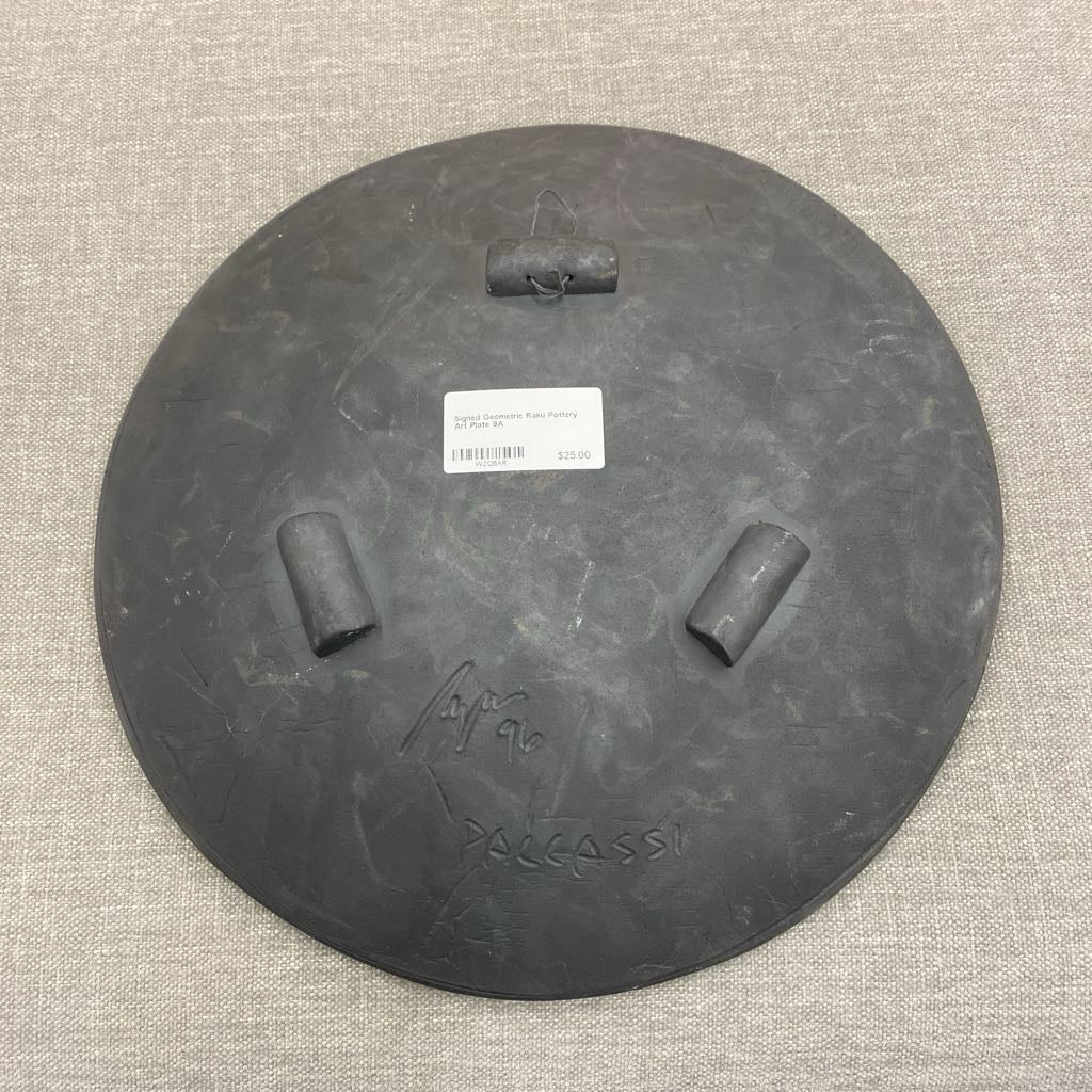 Signed Geometric Raku Pottery Art Plate