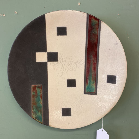 Signed Geometric Raku Pottery Art Plate